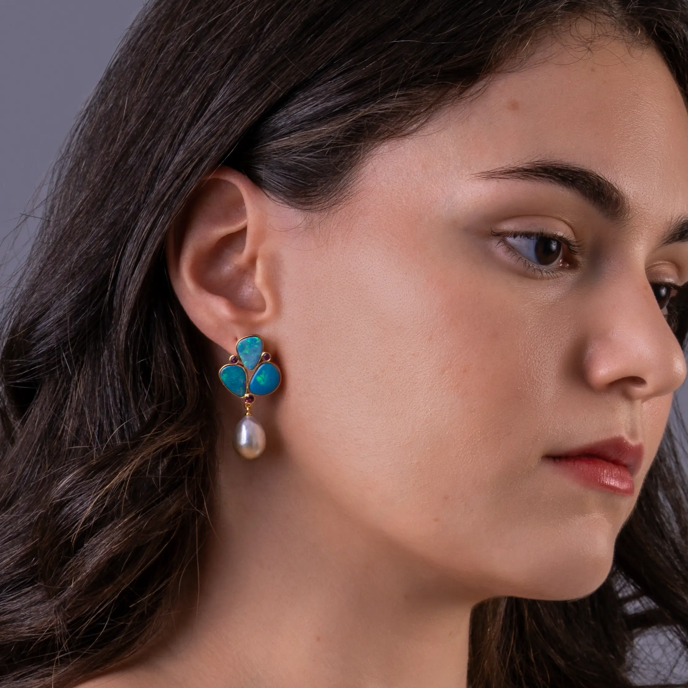Collector's Edit South Sea and Blue Opal Earring in 18K Gold